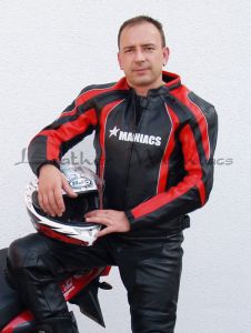 Leder-Motorradjacke schwarz-rot