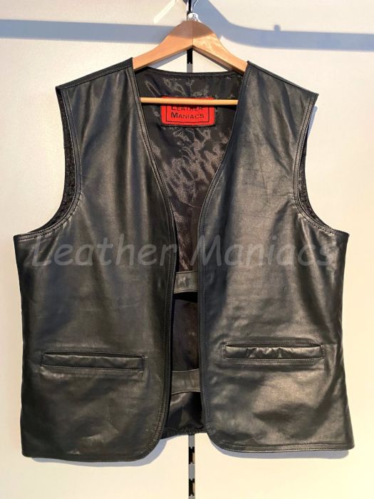 leather vest black with pockets
