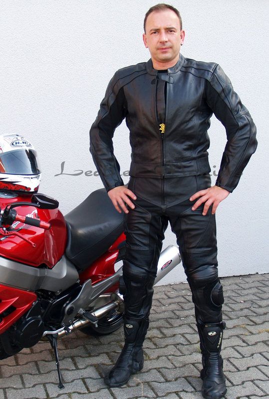 Black Leather Motorbike Suit - Leather Maniacs