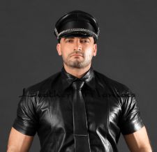 leather uniform cap with chain